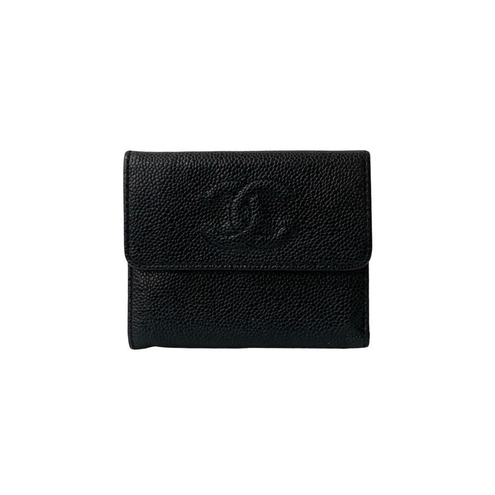 CHANEL Authentic Black Caviar Leather Logo Wallet - Picture 1 of 10